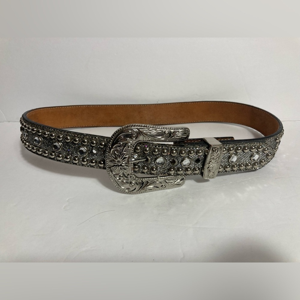 3D silver studded genuine leather belt Size 28